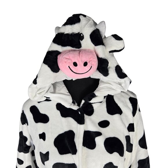 NWT | Cow Print Hooded Plush Fleece Robe Costume Belted | Kids 12-13 - Picture 2 of 7